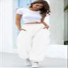 chouyatou Women's Sports High Waisted Loose Baggy Fleece Gym Jogger Sweatpants with Pocket (Large, White) view 4