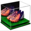 Better Display Cases Acrylic Shoe Pair Display Case for Soccer Cleats Football Cleats with Mirror, Green Risers and Turf Base (A026/V12) view 1