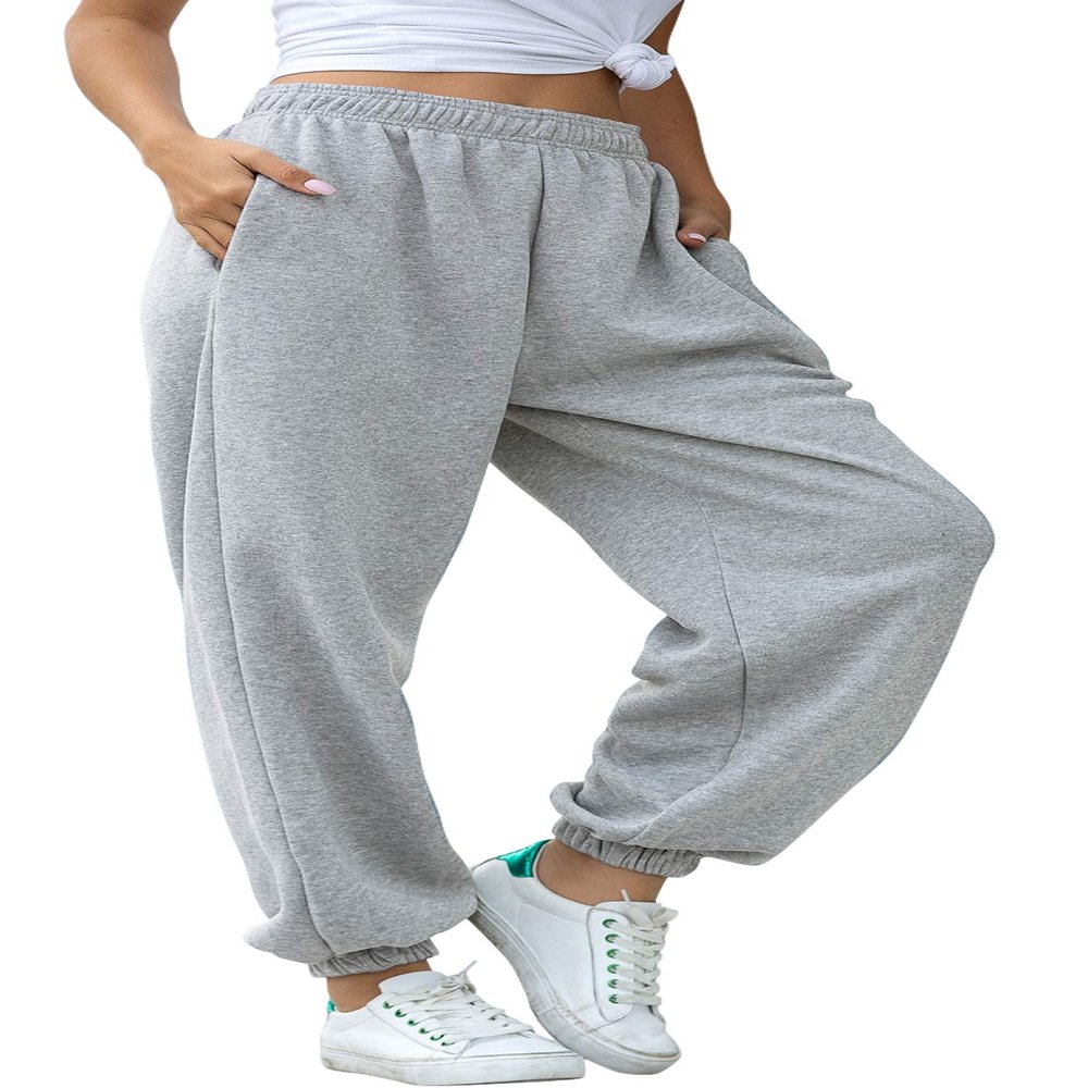 chouyatou Women's Sports High Waisted Loose Baggy Fleece Gym Jogger Sweatpants with Pocket (XX-Large, Grey)