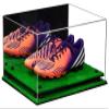 Better Display Cases Acrylic Shoe Pair Display Case for Soccer Cleats Football Cleats with Mirror, Black Risers and Turf Base (A026/V12) view 1