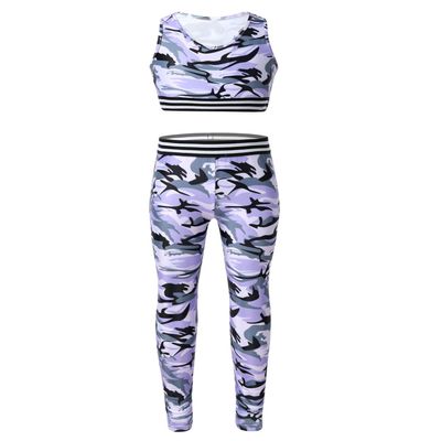 Agoky Youth Teens Girls Two Pieces Athletic Tracksuit Camoufage Camisole Tops with Leggings Pants Activewear Lavender 14