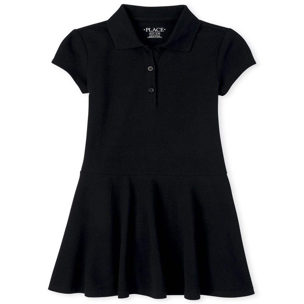 The Children's Place girls Short Sleeve Picque Polo Dress, Black Standard, Small US