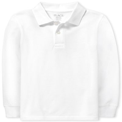 The Children's Place Boys' Uniform Long Sleeve Soft Jersey Polo, White, XS (4)