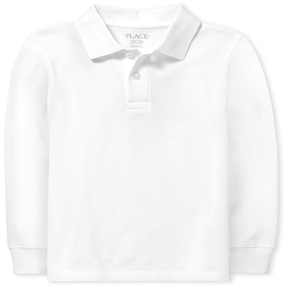 The Children's Place Boys' Uniform Long Sleeve Soft Jersey Polo, White, XS (4)