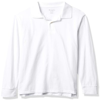The Children's Place Boys' Uniform Long Sleeve Soft Jersey Polo, White, XXL (16)