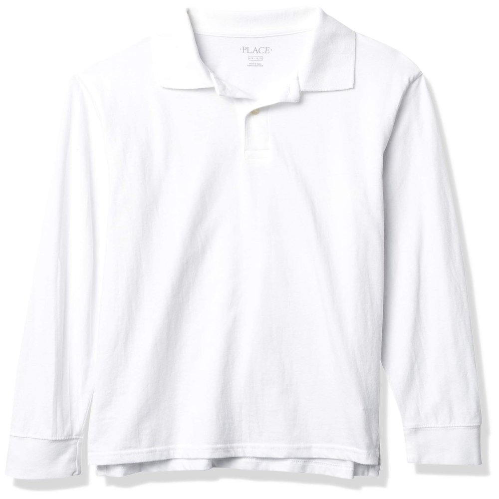 The Children's Place Boys' Uniform Long Sleeve Soft Jersey Polo, White, XXL (16)