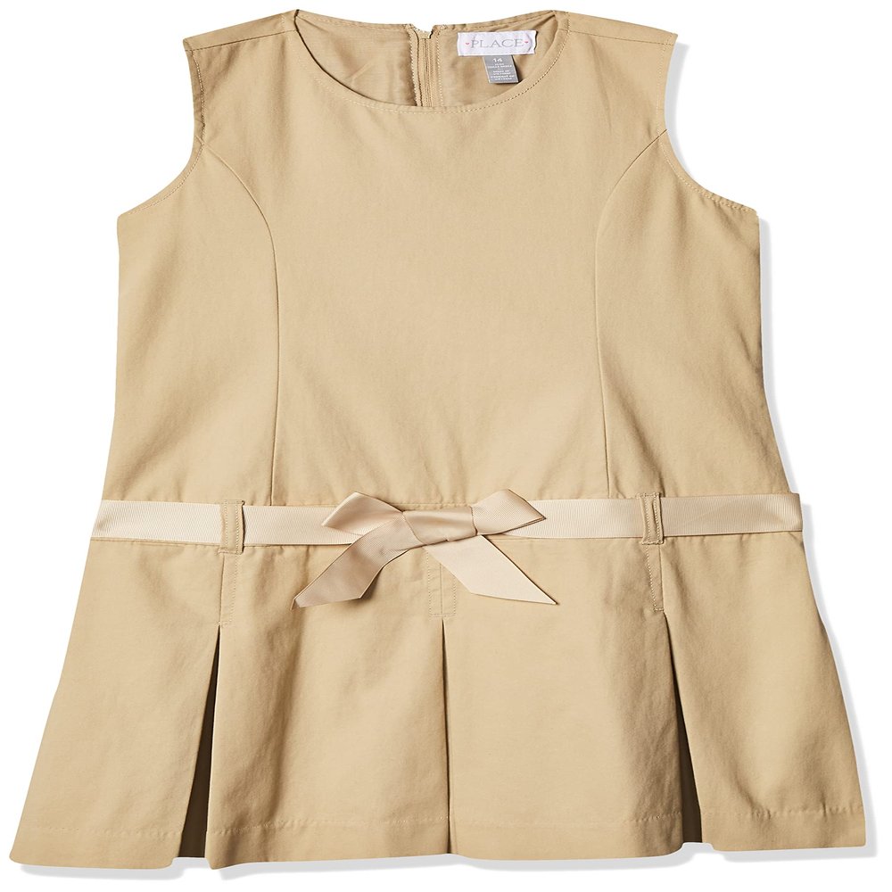 The Children's Place girls Uniform Belted Jumper Dress, Sandy, 4T US