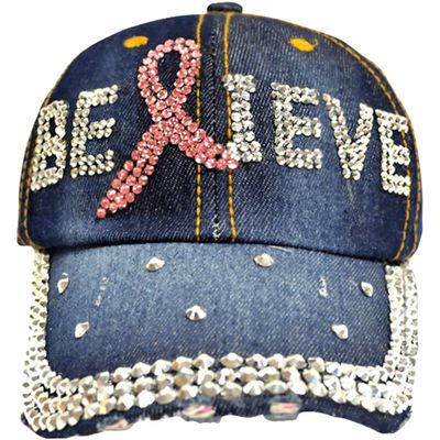 Bling Baseball Cap Hat Forest & Twelfth Embellished with Crystal Rhinestones and Faux Gemstones (Believe Ribbon)