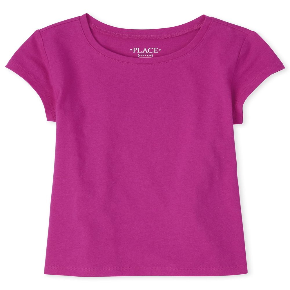 The Children's Place girls Short Sleeve Basic Layering T-shirt Shirt, Aurora Pink Single, Small US