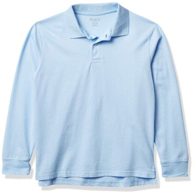 The Children's Place Boys' Uniform Long Sleeve Soft Jersey Polo, Brook, XL (14)