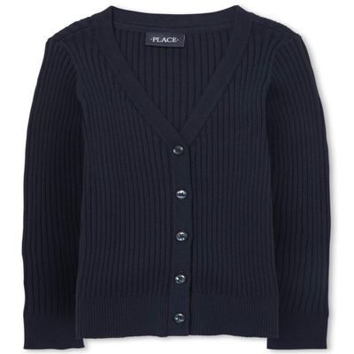 The Children's Place girls Uniform Ribbed Boyfriend Cardigan Sweater, Tidal, 4T US