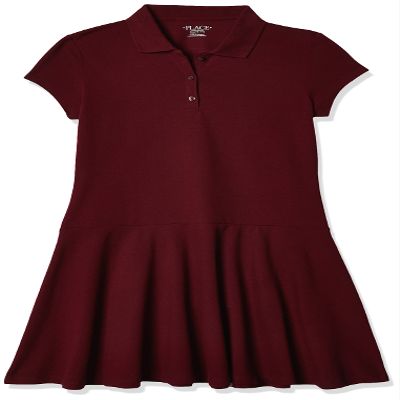 The Children's Place Girls Short Sleeve Pique Polo Dress, Drop Waist, Rubine Single, X-Large US Dark Red