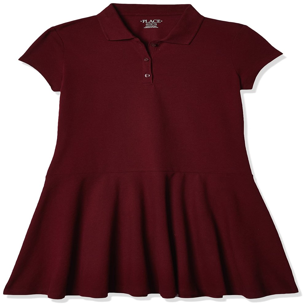 The Children's Place Girls Short Sleeve Pique Polo Dress, Drop Waist, Rubine Single, X-Large US Dark Red