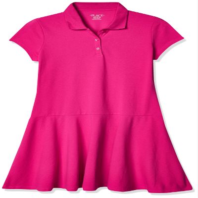 The Children's Place,Short Sleeve Polo Dress,Aurora Pink,XL (14)