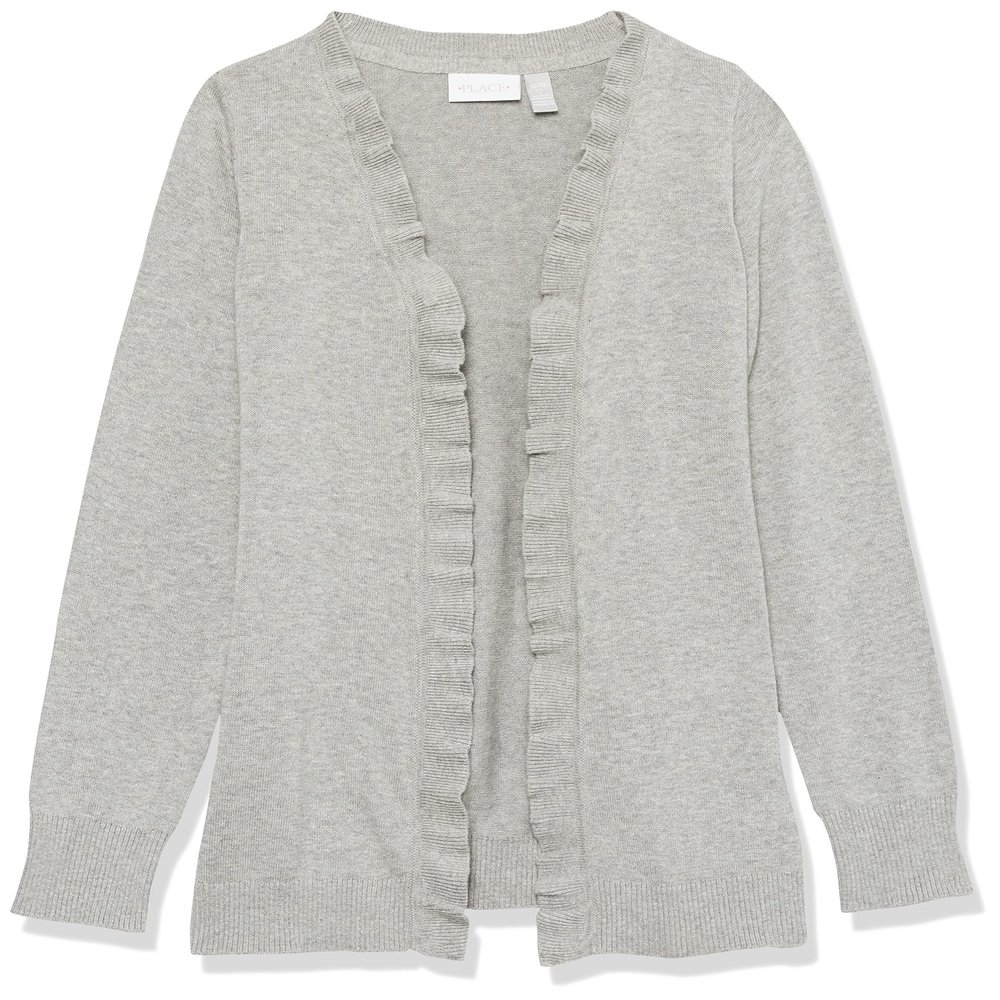 The Children's Place Girls' Uniform Ruffle Open Front Cardigan H/T Smoke XXL (16)