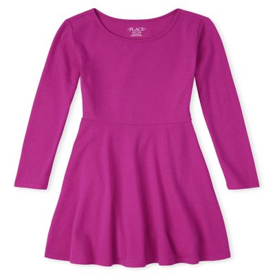 The Children's Place Girls Long Sleeve Basic Skater Dress, Aurora Pink Single, XX-Large