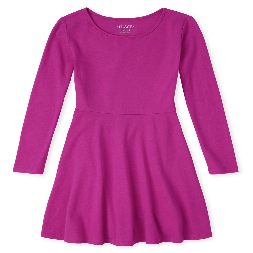 The Children's Place Girls Long Sleeve Basic Skater Dress, Aurora Pink Single, XX-Large