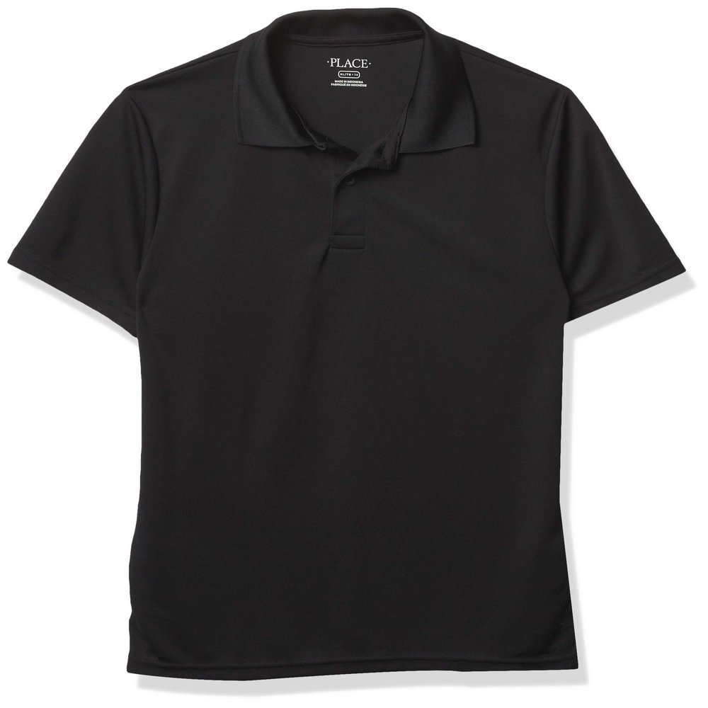 The Children's Place Boys Short Sleeve Performance Polo, Mouisture Wicking Shirt, Black Single, Small US