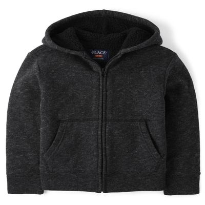 The Children's Place Boys' Uniform Zip Up Hoodie, Black, XS (4)