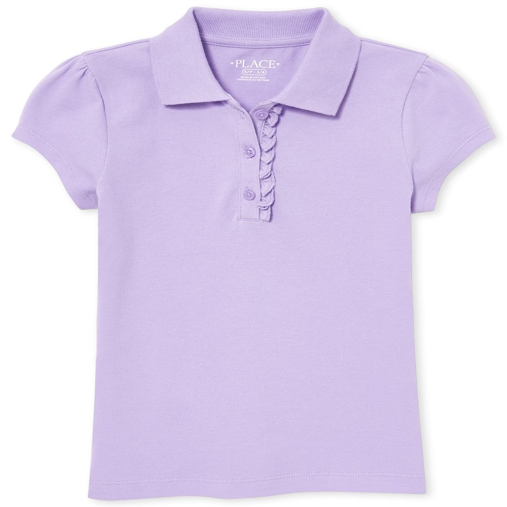The Children's Place girls Uniform Ruffle Pique Polo Shirt, Purple Prose, XXL 16 US