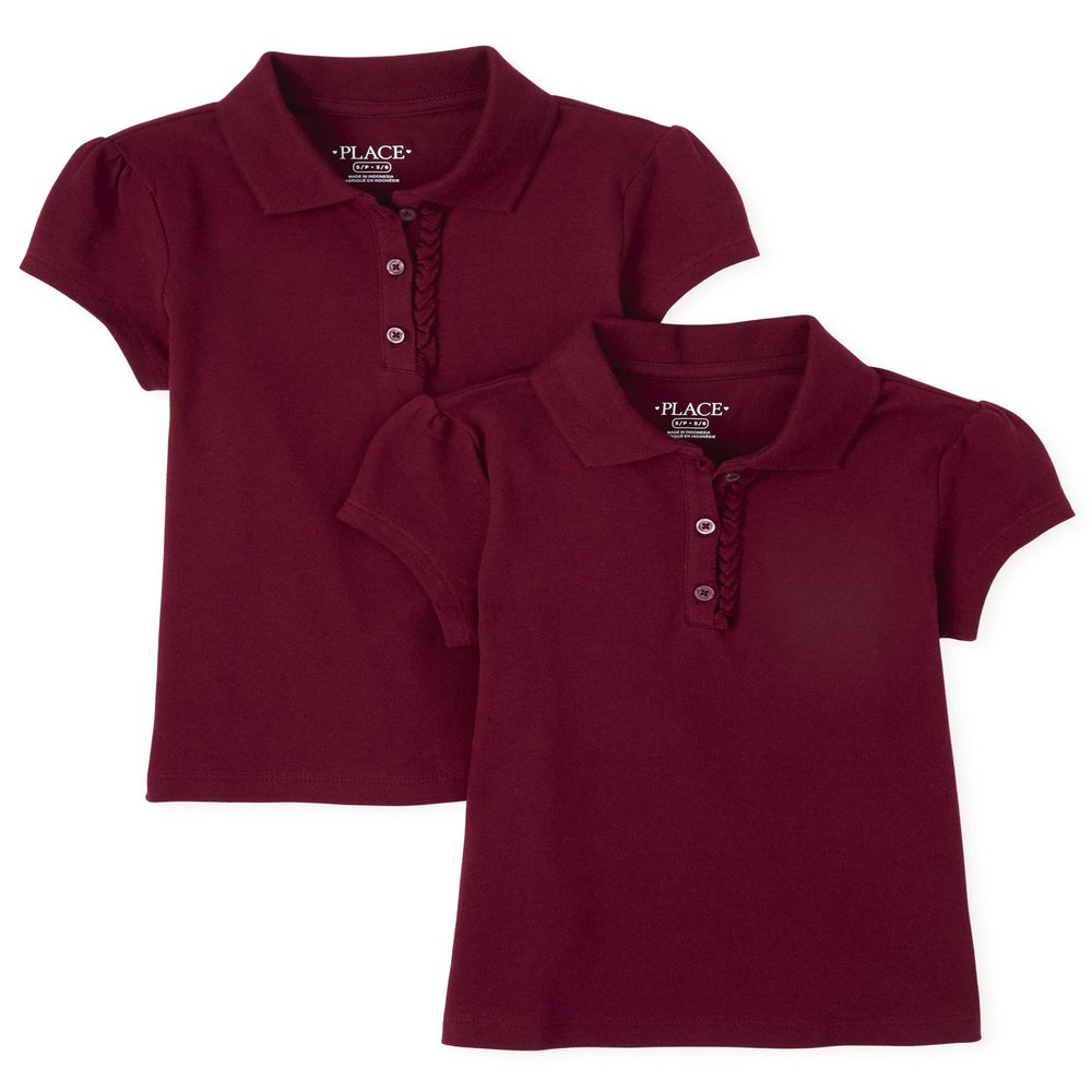 The Children's Place Girls Short Sleeve Ruffle Pique Polo,Rubine 2 Pack,S (5/6)