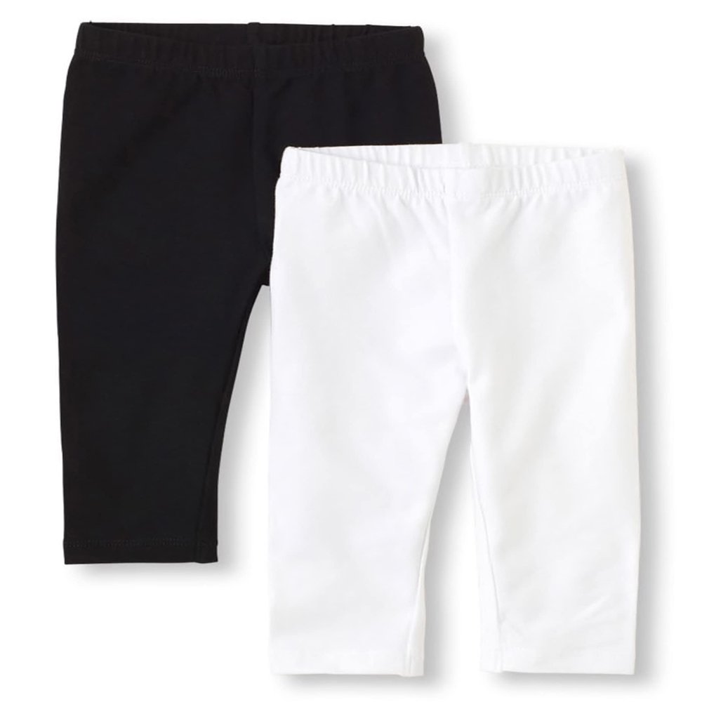 The Children's Place Baby Girls and Toddler Capri Leggings Pants, Black/White 2 Pack, 12-18 Months US