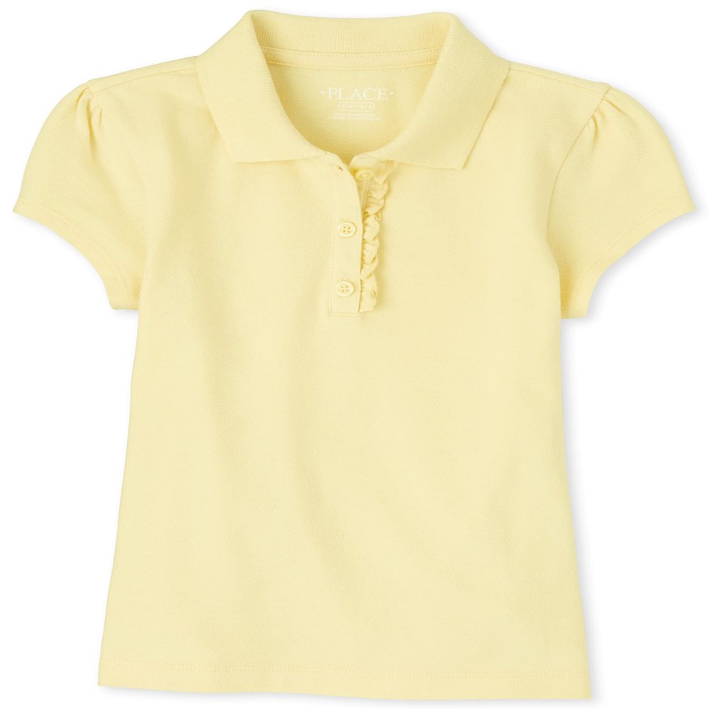 The Children's Place girls Uniform Ruffle Pique Polo Shirt, Pale Sun, XXL 16 US