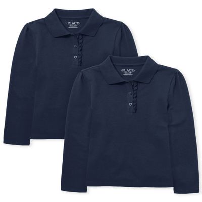 The Children's Place girls Long Sleeve Ruffle Pique Polo Shirt, Tidal 2 Pack, X-Small US