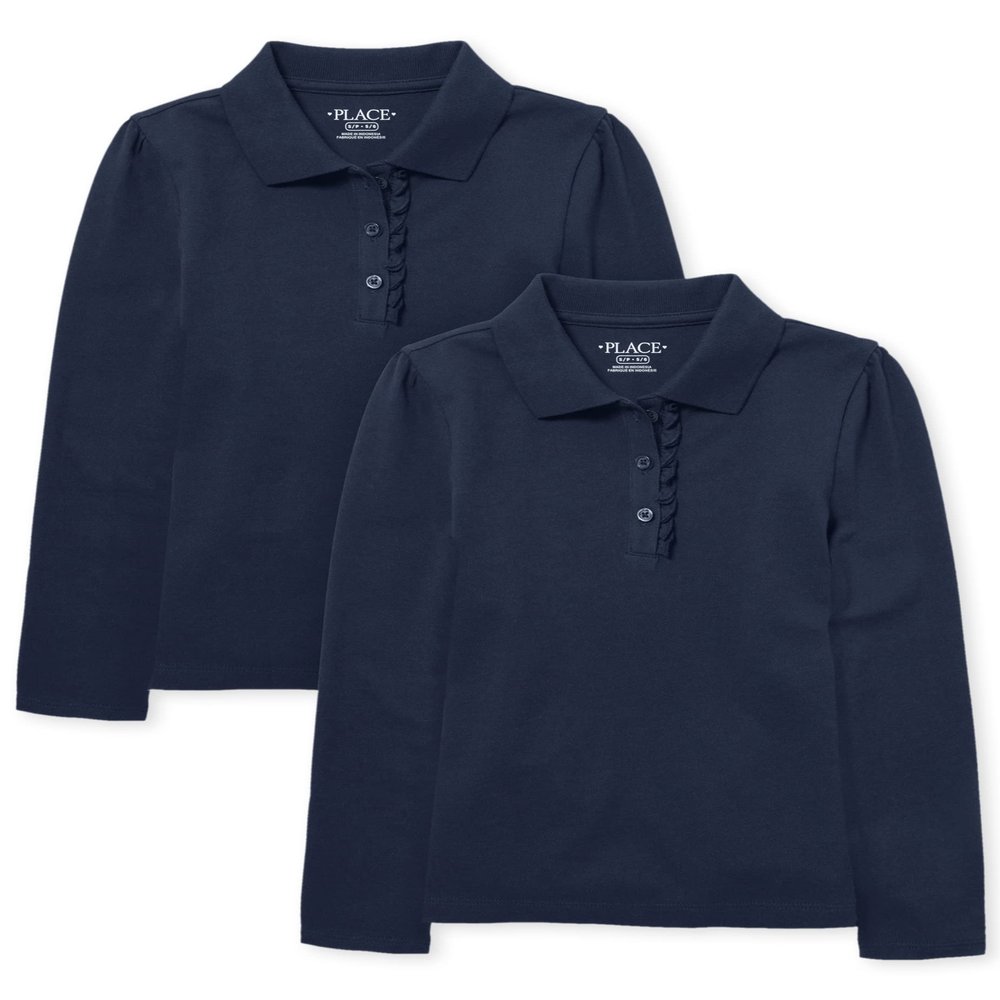The Children's Place girls Long Sleeve Ruffle Pique Polo Shirt, Tidal 2 Pack, X-Small US
