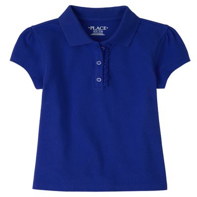 The Children's Place girls Uniform Ruffle Pique Polo Shirt, Renew Blue, XXL 16 US
