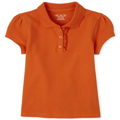 The Children's Place girls Uniform Ruffle Pique Polo Shirt, Flame Single, 10-12 Plus
