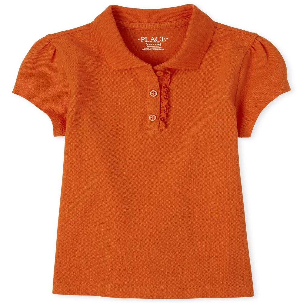 The Children's Place girls Uniform Ruffle Pique Polo Shirt, Flame Single, 10-12 Plus