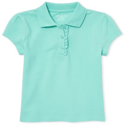 The Children's Place girls Uniform Ruffle Pique Polo Shirt, Seafrost, M 7 8 US