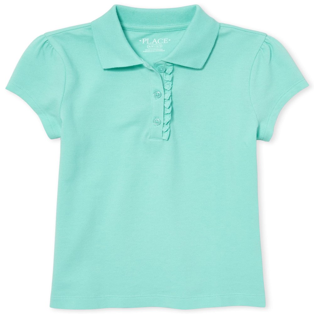 The Children's Place girls Uniform Ruffle Pique Polo Shirt, Seafrost, M 7 8 US