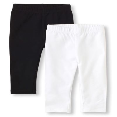 The Children's Place Baby Girls and Toddler Capri Leggings Pants, Black/White 2 Pack, 2T US