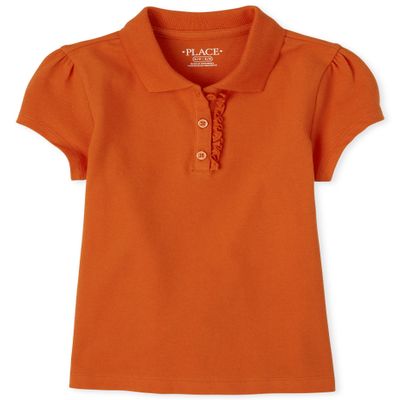 The Children's Place Girls Short Sleeve Ruffle Pique Polo,Flame Single,L (10/12)