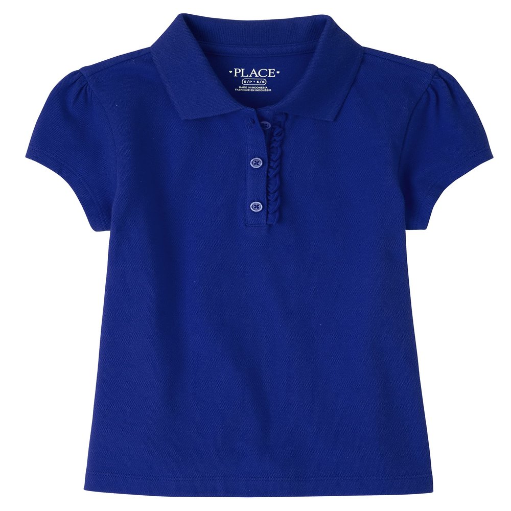 The Children's Place girls Uniform Ruffle Pique Polo Shirt, Renew Blue, M 7 8 US