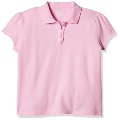 The Children's Place girls Uniform Ruffle Pique Polo Shirt, Sparklpink, M 7 8 US