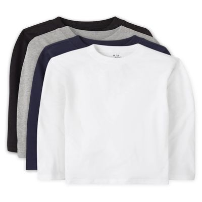 The Children's Place baby boys And Toddler Long Sleeve Basic Layering T-shirt T Shirt, Black/H Smoke/New Navy/White 4 Pack, 4T US