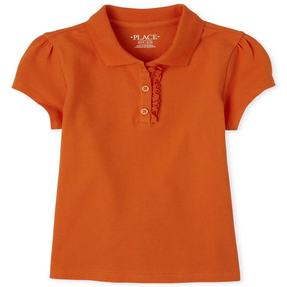 The Children's Place Girls Short Sleeve Ruffle Pique Polo,Flame Single,XXL(16)