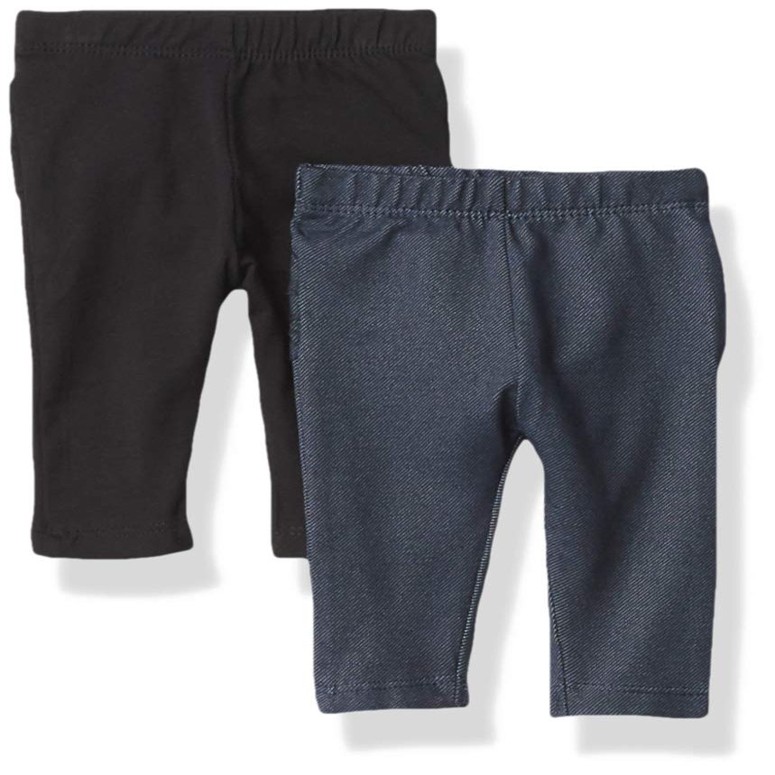The Children's Place baby girls And Toddler Leggings Pants, Black/ True Indigo- 2 Pack, 3-6 Months US