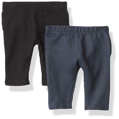 The Children's Place Baby Girls 2 Pack Legging Pants,Black/ True Indigo- Baby 2 Pack,UPTO7LBS.