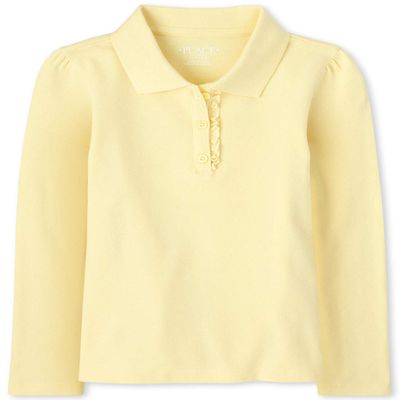 The Children's Place Girls' Long Sleeve Ruffle Pique Polo, Pale Yellow Single, XX-Large
