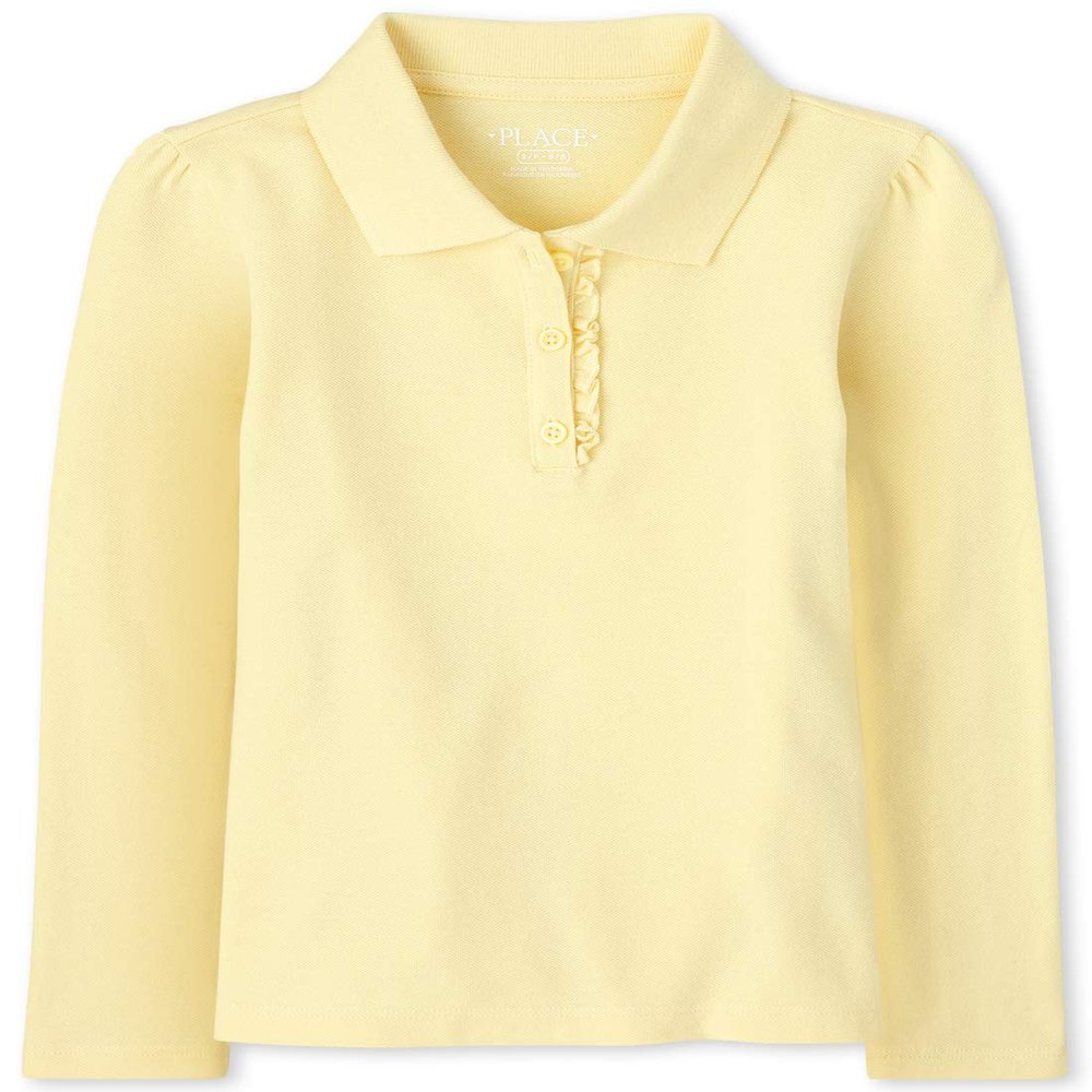 The Children's Place Girls' Long Sleeve Ruffle Pique Polo, Pale Yellow Single, XX-Large