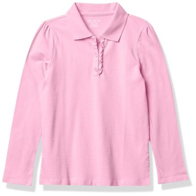 The Children's Place Girls Long Sleeve Ruffle Pique Polo Shirt, Sparkle Pink Single, XX-Large US