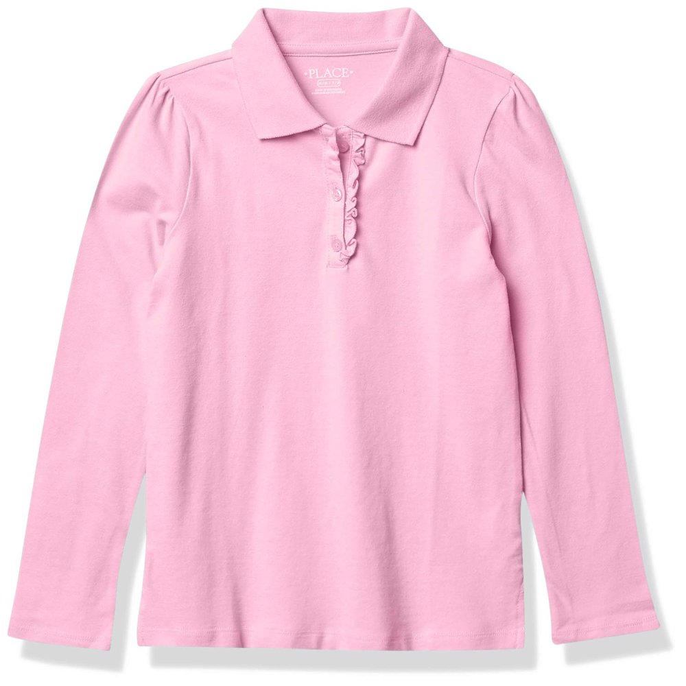 The Children's Place Girls Long Sleeve Ruffle Pique Polo Shirt, Sparkle Pink Single, XX-Large US