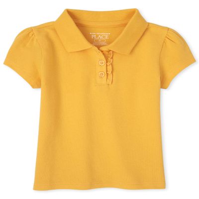 The Children's Place Baby Girls and Toddler Girls Short Sleeve Ruffle Pique Polo, Yellow Pencil, 5T