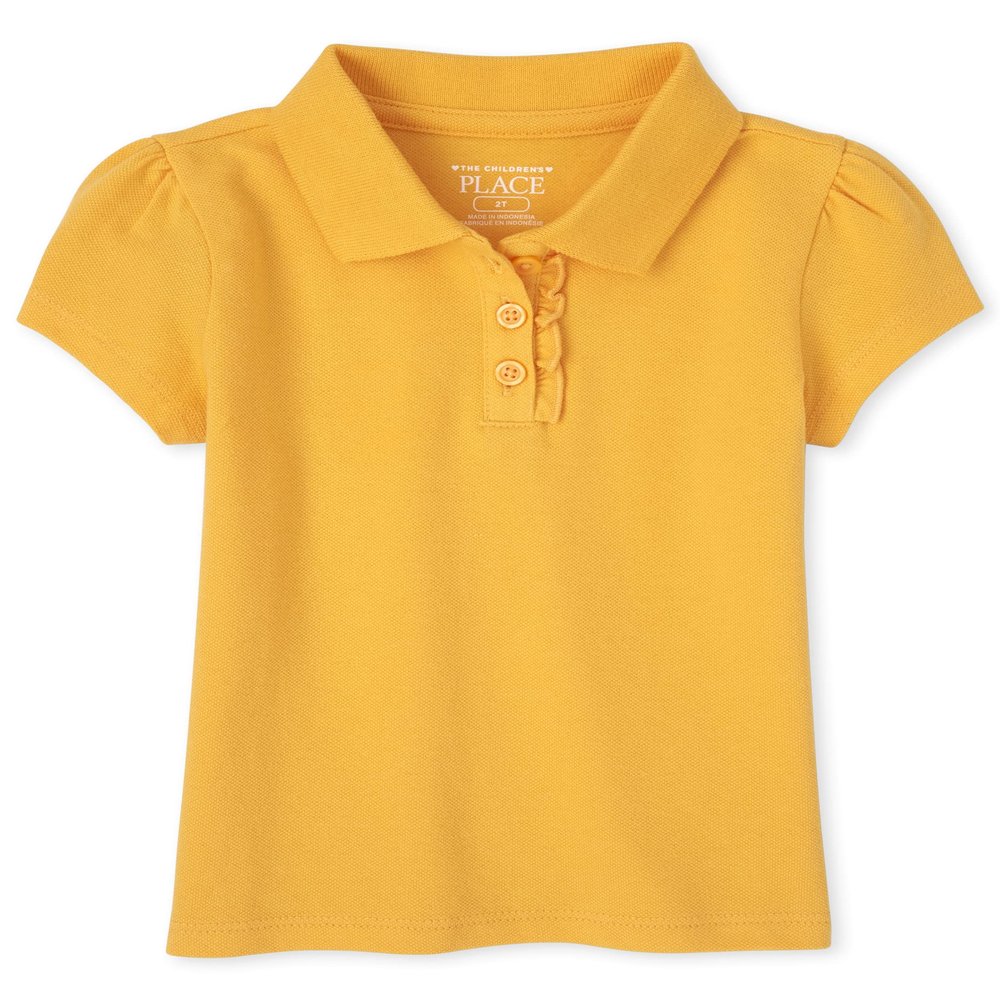 The Children's Place Baby Girls and Toddler Girls Short Sleeve Ruffle Pique Polo, Yellow Pencil, 5T