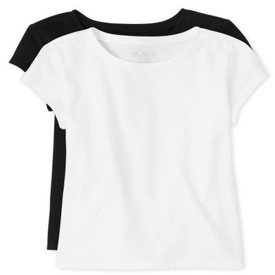 The Children's Place girls Short Sleeve Basic Layering T-shirt Shirt, Black/White 2 Pack, XX-Large US