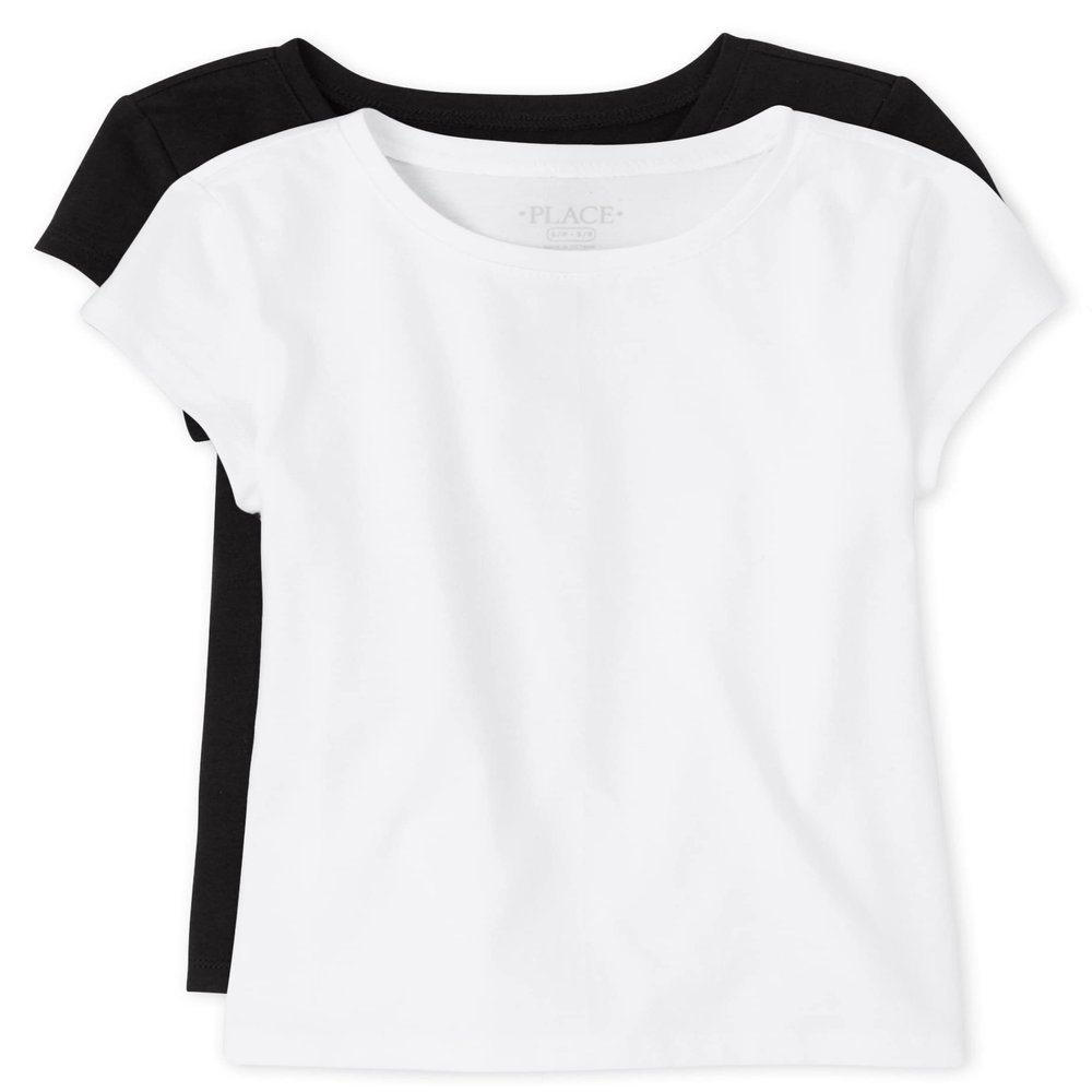 The Children's Place girls Short Sleeve Basic Layering T-shirt Shirt, Black/White 2 Pack, XX-Large US